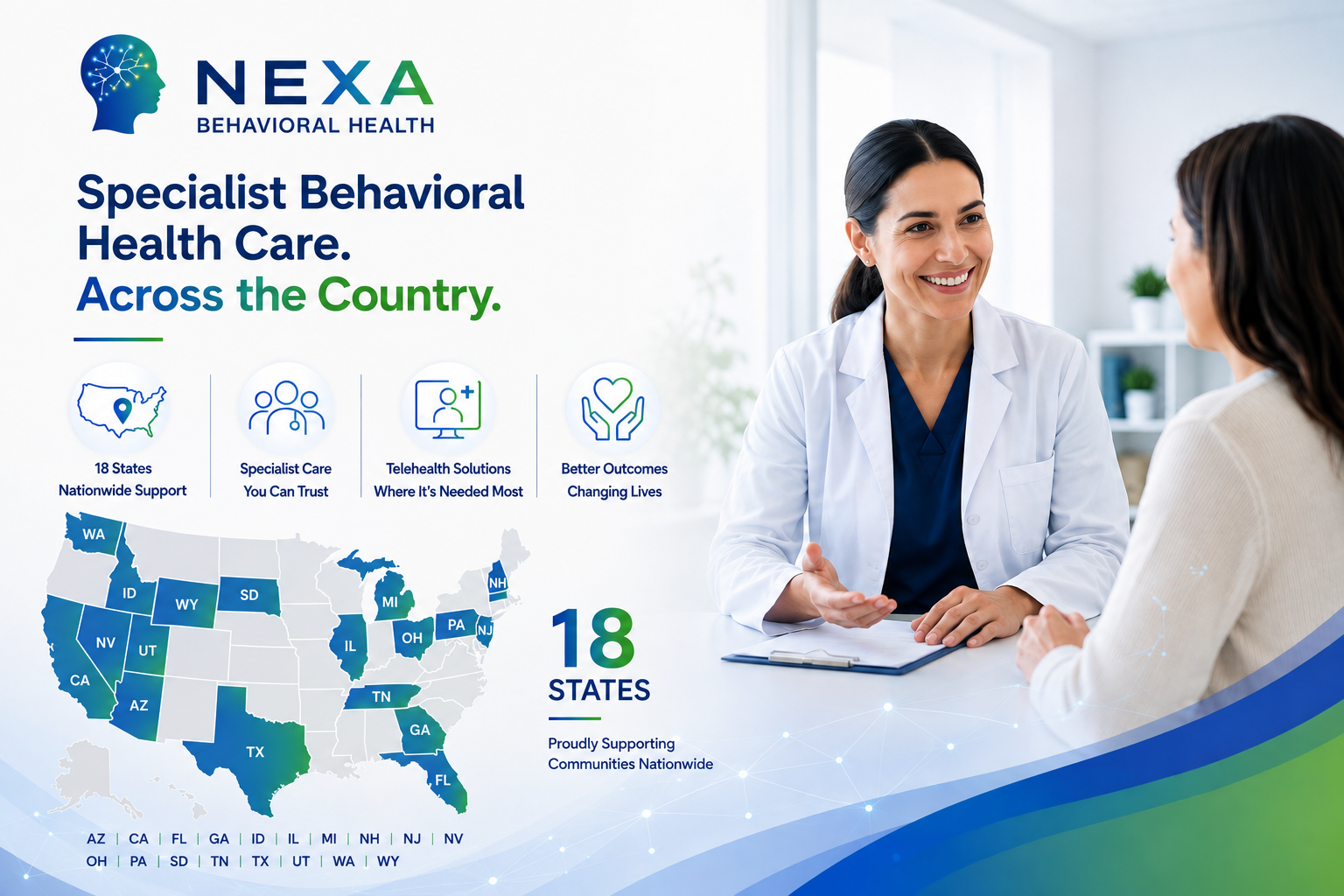 Nexa Behavioral health Hero Image with map